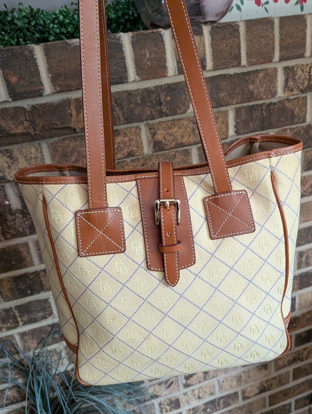 Dooney & Bourke Cream Tote with Brown Leather Trim